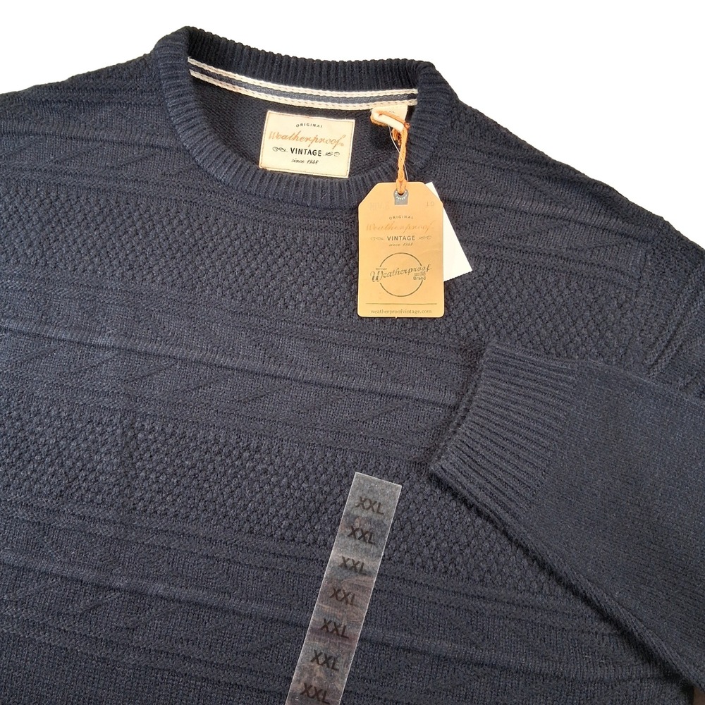 Weatherproof Vintage Sweater Mens XXL Navy Blue Crew Neck Textured Knit NEW